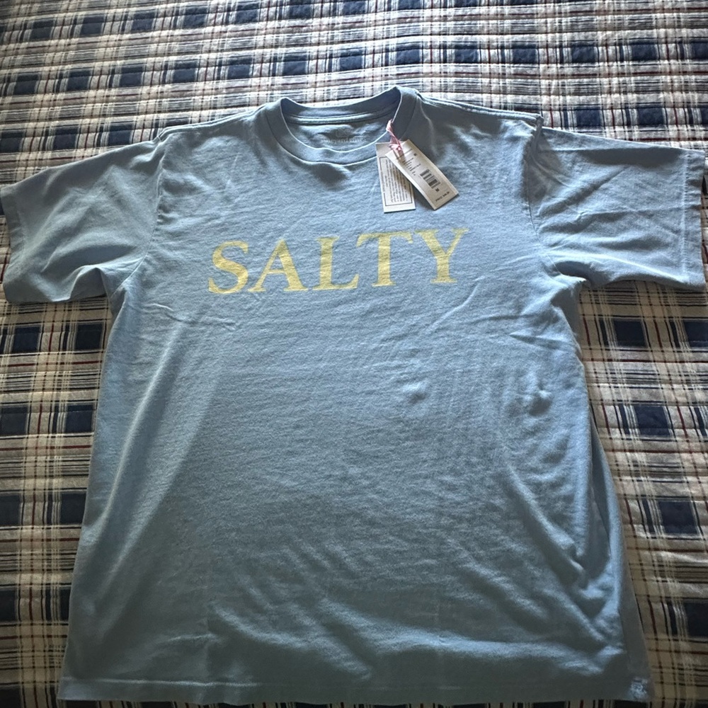 Vineyard Vines Blue Tee with Yellow 'Salty' Print